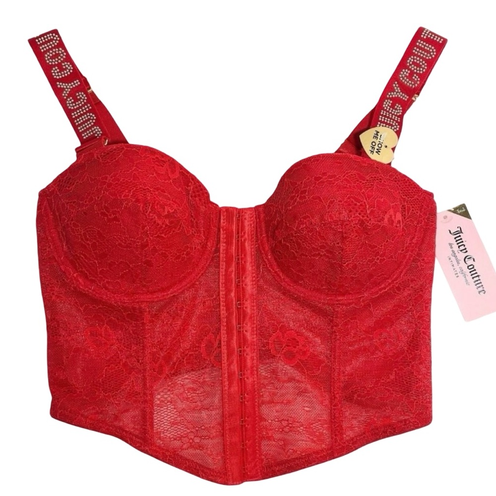 Juicy Couture NWT Red Lace Sexy Bustier Convertible Strapless Bra Top 34B 34C - Picture 3 of 6